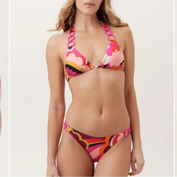 Trina Turk Women's Pink Ring Chains Colorful Printed Triangle Bikini Set - Picture 1 of 8